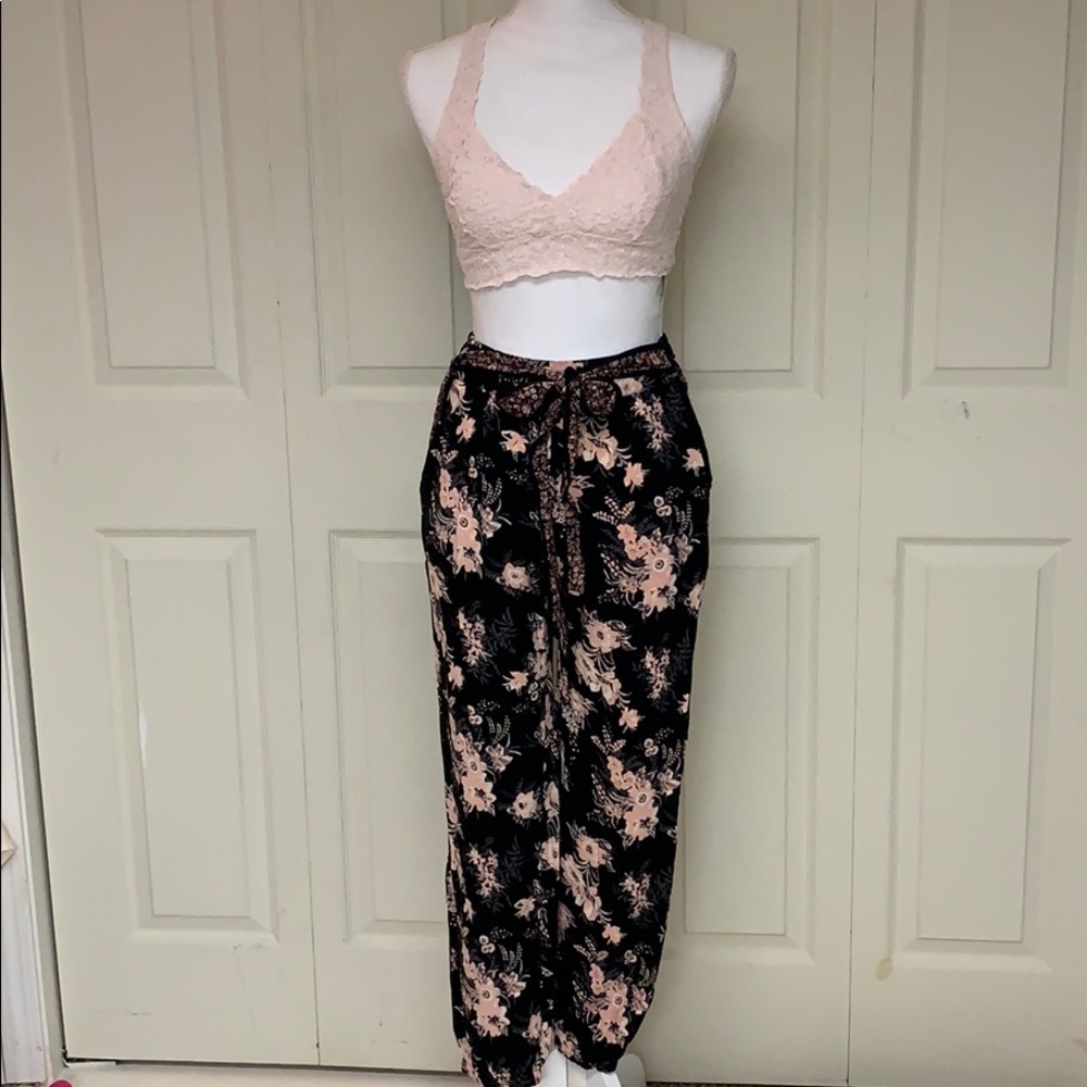 Blue rain elastic waist tie joggers w pockets S